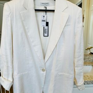 Michelle Smith Ivory Longer Blazer Notched Lapel Lightweight Linen Blend